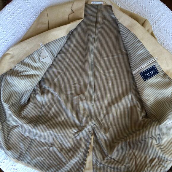 Chaps Linen Blend Blazer Tan Herringbone Sport Coat Jacket Size 42L Preppy - Picture 6 of 12